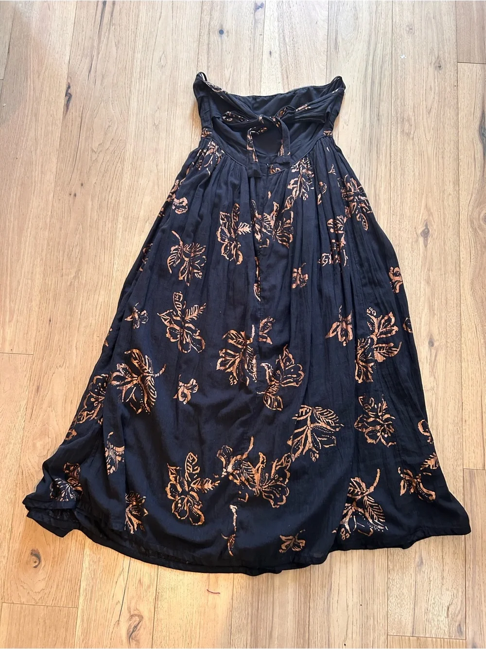 Free People Black Strapless Maxi Dress with Copper Floral Print